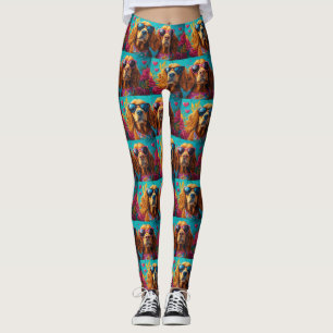 Irish Red Setter With Heart Roses Valentine's Day Leggings