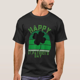 Irish Retro Sunset Shamrock Happy St Patricks Day  T-Shirt