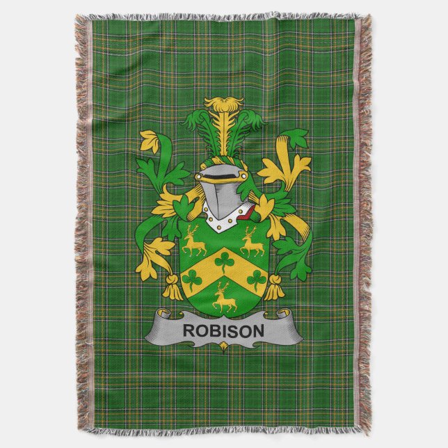  Irish Robison or Robinson Coat of Arms Family Cre Throw Blanket (Front Vertical)