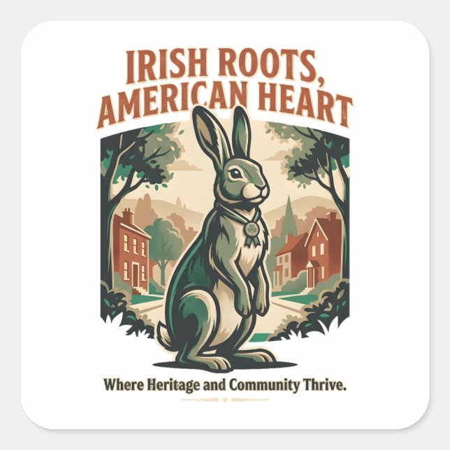 Irish Roots American Heart Rabbit Square Sticker (Front)