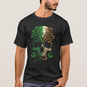 Irish Roots With Irish Flag Skull T-Shirt