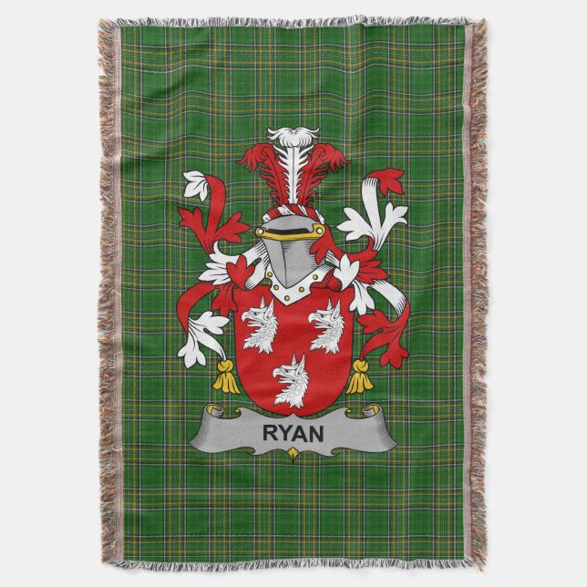  Irish Ryan or O_Mulrian Coat of Arms Family Crest Throw Blanket (Front Vertical)