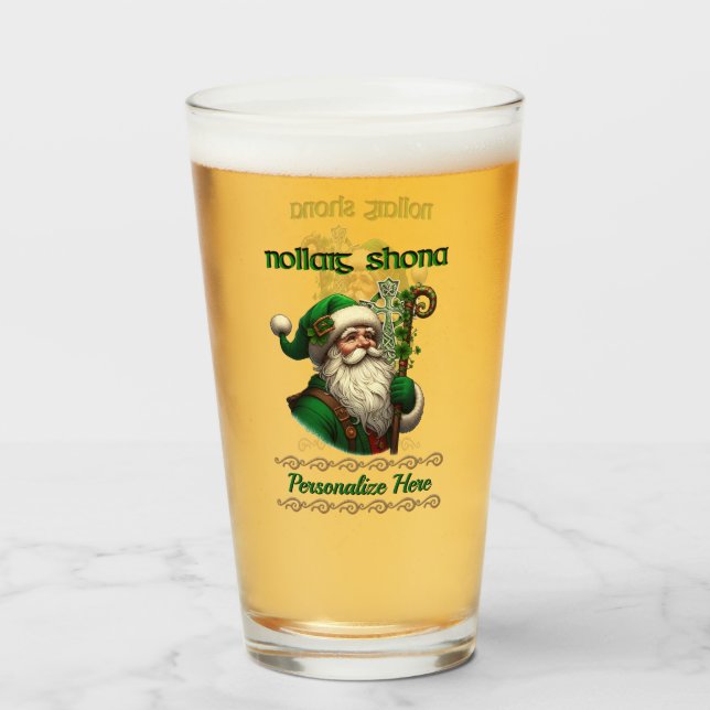 Irish Santa & Celtic Knot Christmas Personalized Glass (Back Filled)