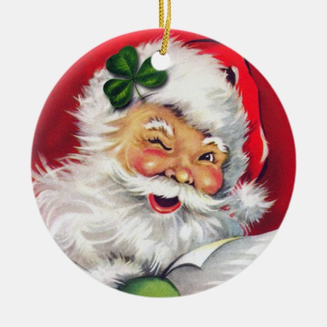 Irish Santa Christmas Ornament, Irish Christmas Ceramic Ornament (Front)