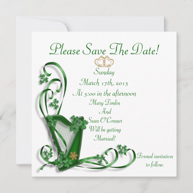 Irish Save the date for Wedding, Harp (Front)