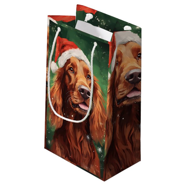 Irish Setter Christmas brush painting artwork Small Gift Bag (Back Angled)