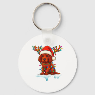 Irish Setter Christmas Santa Hat Reindeer Lights P Keychain