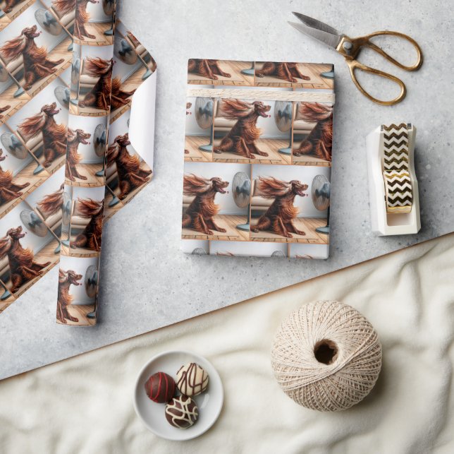 Irish Setter Cooling Off By a Fan Wrapping Paper (Crafts)