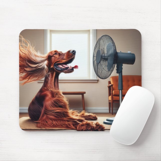 Irish Setter Cooling Off In Front of a Fan Mouse Pad (With Mouse)
