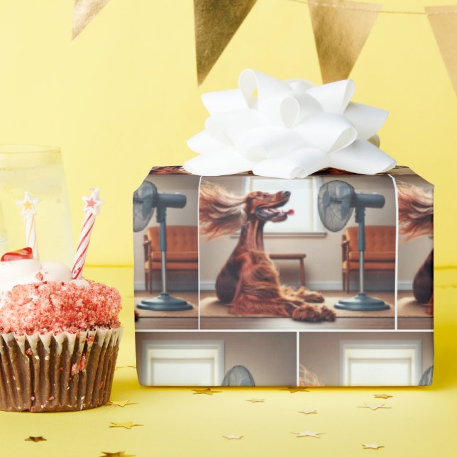 Irish Setter Cooling Off In Front of a Fan Wrapping Paper (Birthday Party)