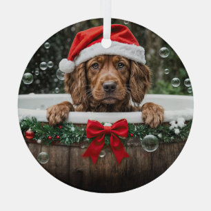 Irish Setter Cute Christmas Holiday Dog Glass Ornament