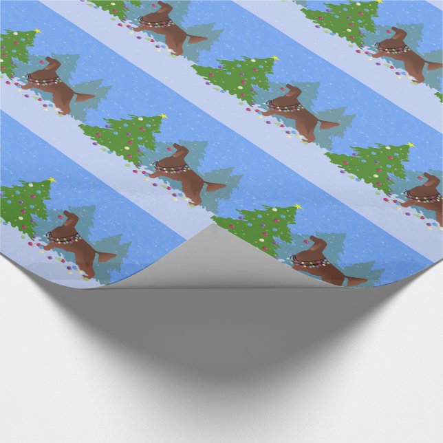 Irish Setter Decorating Tree in the Forest Wrapping Paper (Corner)
