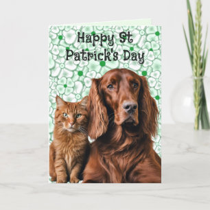 Irish Setter Dog and Irish Cat St Patrick Holiday Card