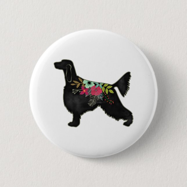 Irish Setter Dog Breed Bohemian Floral Silhouette 2 Inch Round Button (Front)