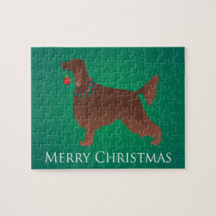 Irish Setter Dog Merry Christmas Design Jigsaw Puzzle