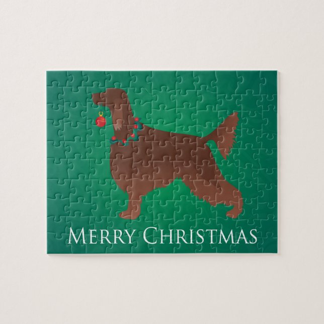 Irish Setter Dog Merry Christmas Design Jigsaw Puzzle (Horizontal)