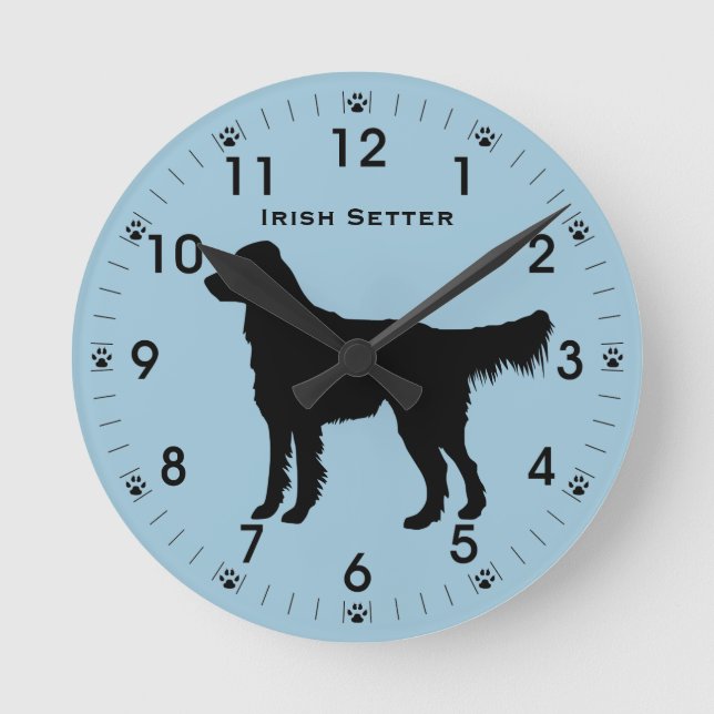 Irish Setter Dog Silhouette Personalized Round Clock (Front)