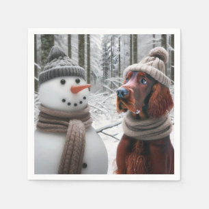 Irish Setter Dog With a Snowman Napkin