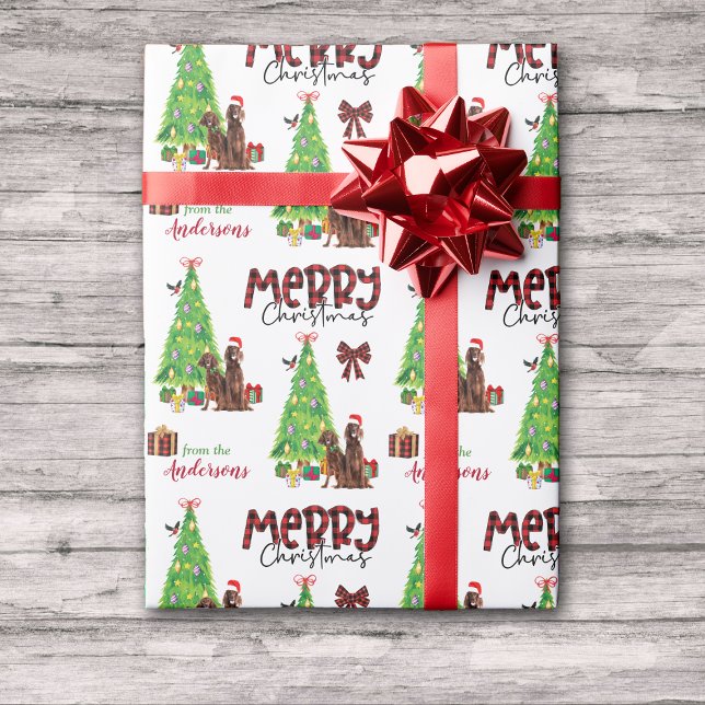 Irish Setter Dogs and Christmas Tree Wrapping Paper (Creator Uploaded)