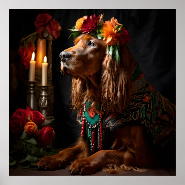 Irish Setter Dressed Like Day of the Death Custom Poster (Front)