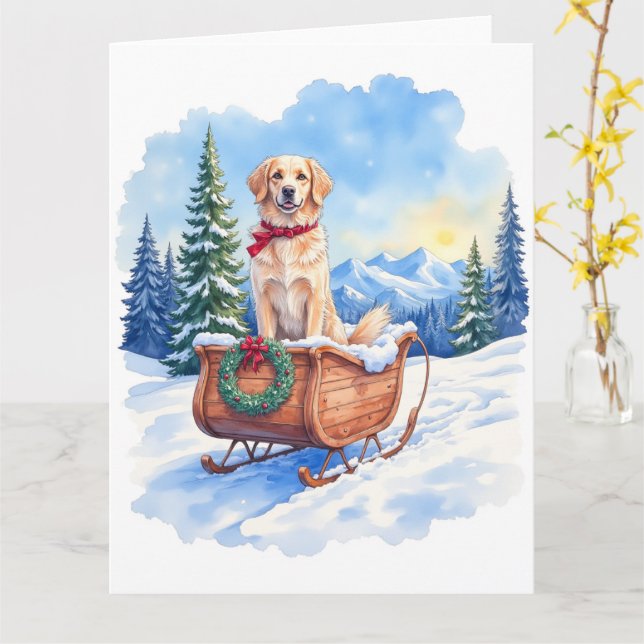 Irish Setter Enjoying Christmas Sleigh Ride Winter Card (Yellow Flower)