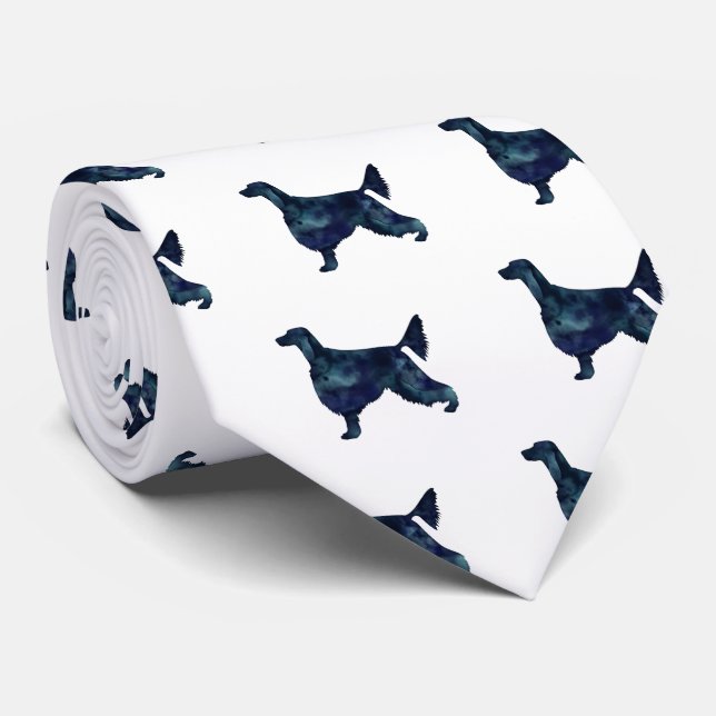 Irish Setter Geometric Pattern Black Silhouette Tie (Rolled)