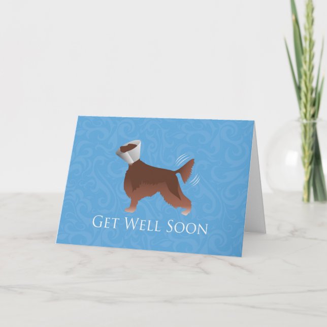 Irish Setter Get Well Soon Silhouette Dog in Cone Card (Front)