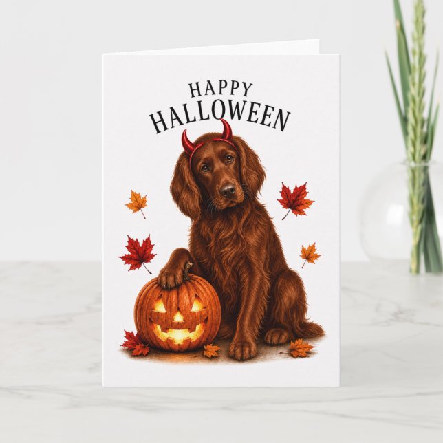 Irish Setter Halloween Devil Dog Card (Front)