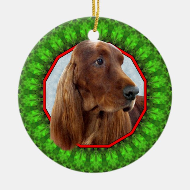 Irish Setter Happy Howliday Ceramic Ornament (Front)