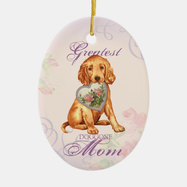 Irish Setter Heart Mom Ceramic Ornament (Front)