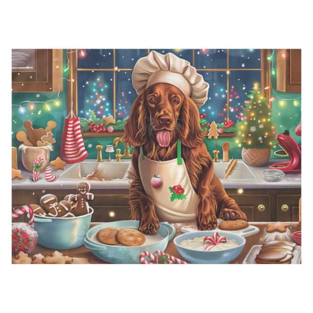 Irish Setter Holiday Baking: Festive Christmas  Tablecloth (Front (Horizontal))