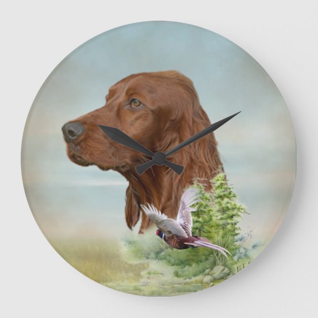 Irish Setter hunting   Large Clock (Front)