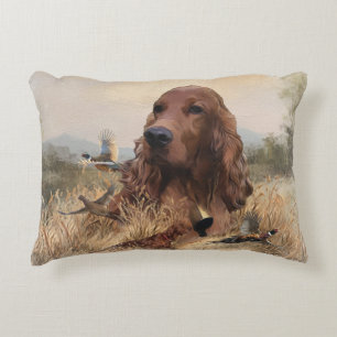 Irish Setter Hunting Pheasant ,Art Accent Pillow
