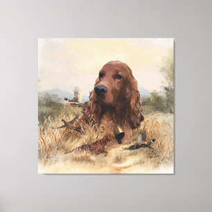 Irish Setter Hunting Pheasant ,Art Canvas Print