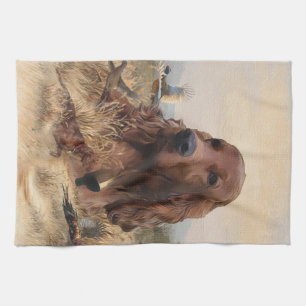 Irish Setter Hunting Pheasant ,Art Kitchen Towel