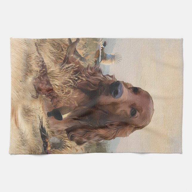 Irish Setter Hunting Pheasant ,Art Kitchen Towel (Horizontal)