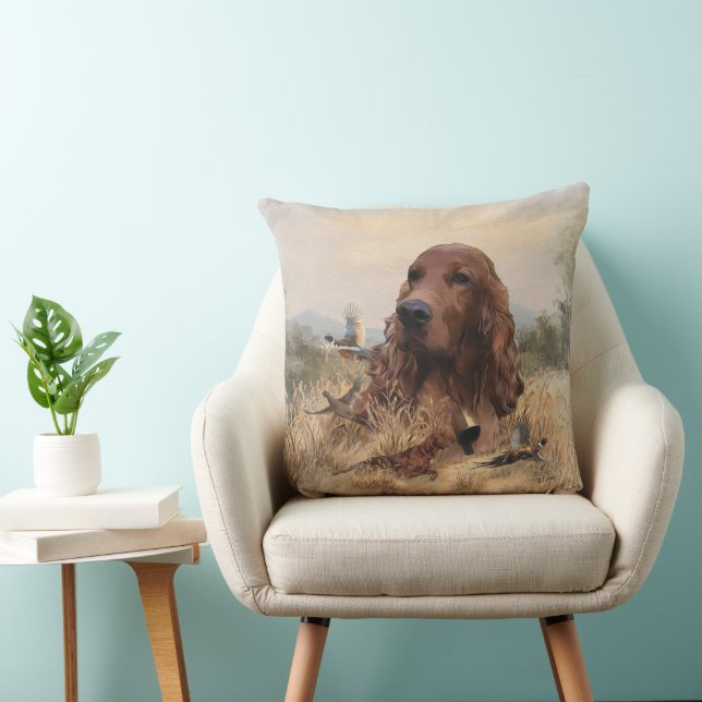 Irish Setter Hunting Pheasant ,Art Throw Pillow (Chair)