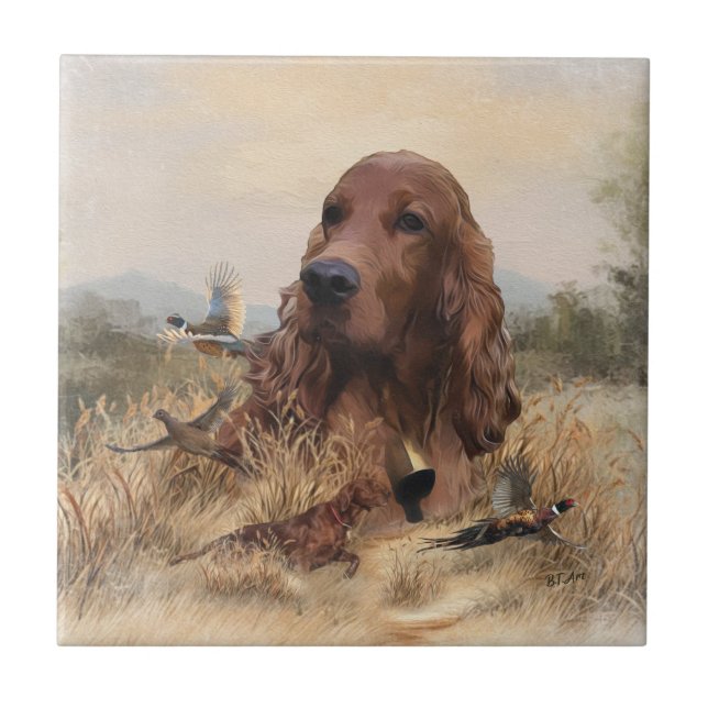 Irish Setter Hunting Pheasant ,Art Tile (Front)