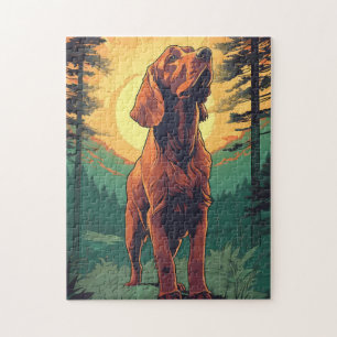 Irish-Setter in the forest during sunset Jigsaw Puzzle
