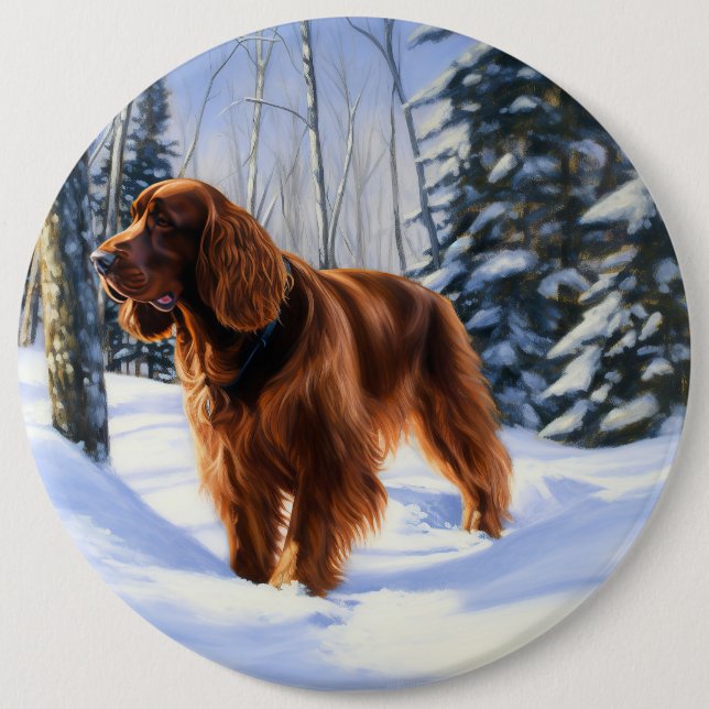 Irish Setter Let It Snow Christmas 6 Inch Round Button (Front)