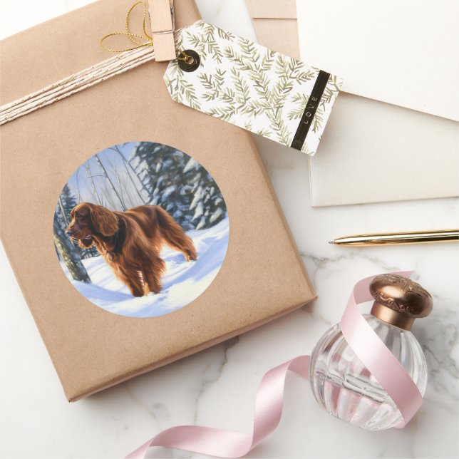 Irish Setter Let It Snow Christmas Classic Round Sticker (Gifting)