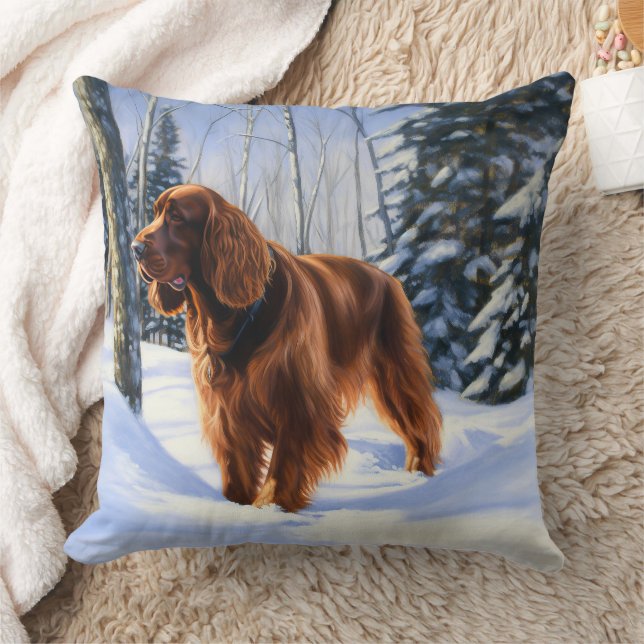 Irish Setter Let It Snow Christmas Throw Pillow (Blanket)