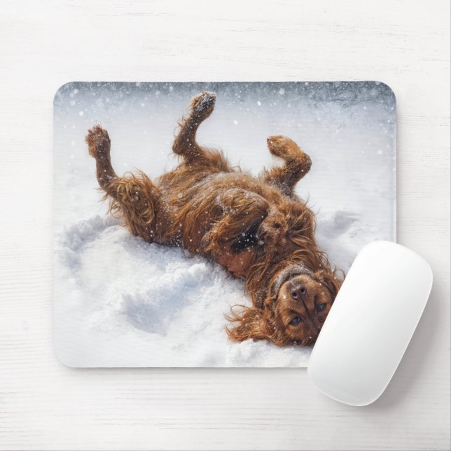 Irish Setter Making a Snow Angel Mouse Pad (With Mouse)