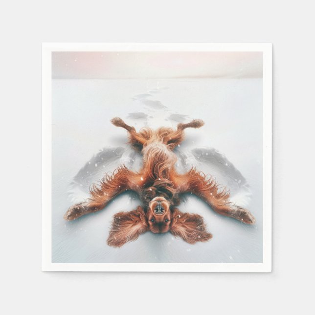 Irish Setter Making a Snow Angel Napkin (Front)