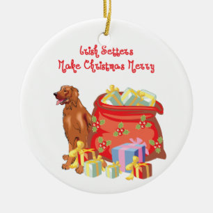 Irish Setter Merry Christmas Ceramic Ornament