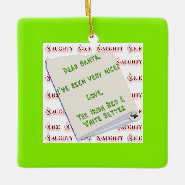 Irish Setter Naughty Nice Ceramic Ornament (Front)