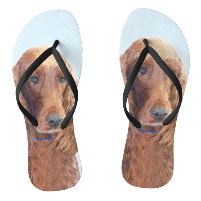 Irish Setter Painting - Cute Original Dog Art Flip Flops (Footbed)