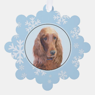 Irish Setter Painting - Cute Original Dog Art Ornament Card
