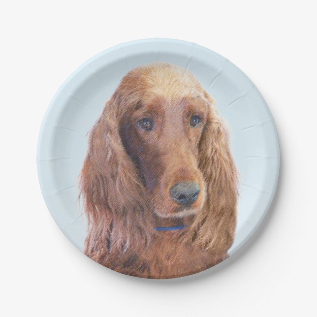 Irish Setter Painting - Cute Original Dog Art Paper Plate (Front)