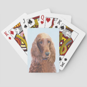 Irish Setter Painting - Cute Original Dog Art Playing Cards